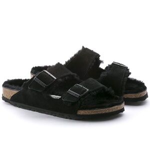 NWT Birkenstock Black Arizona Fur Shearling sandle UK7.5